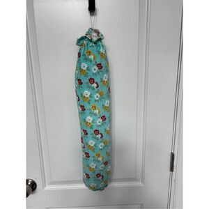Handmade Plastic Bag Holder- Blue towel with flowers